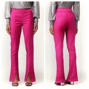 Patrizia Pepe Hot Pink Wool Dress Pants Split Hem Trousers Flat Front Barbie 40
